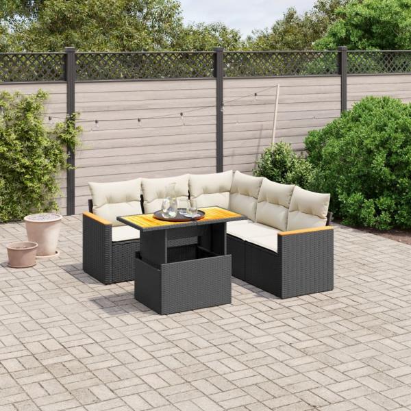 ARDEBO.de - 6-tlg. Garten-Sofagarnitur mit Kissen Schwarz Poly Rattan