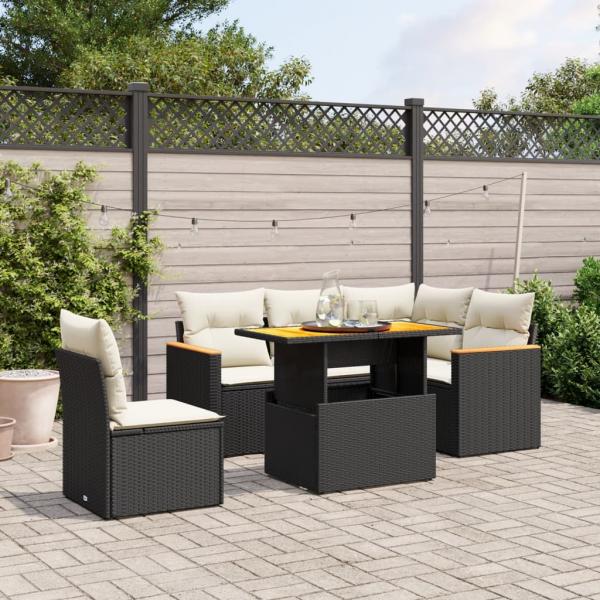 ARDEBO.de - 6-tlg. Garten-Sofagarnitur mit Kissen Schwarz Poly Rattan