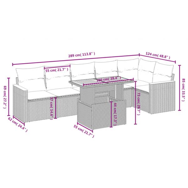 7-tlg. Garten-Sofagarnitur mit Kissen Schwarz Poly Rattan