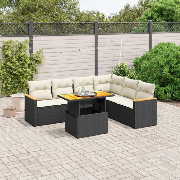 ARDEBO.de - 7-tlg. Garten-Sofagarnitur mit Kissen Schwarz Poly Rattan