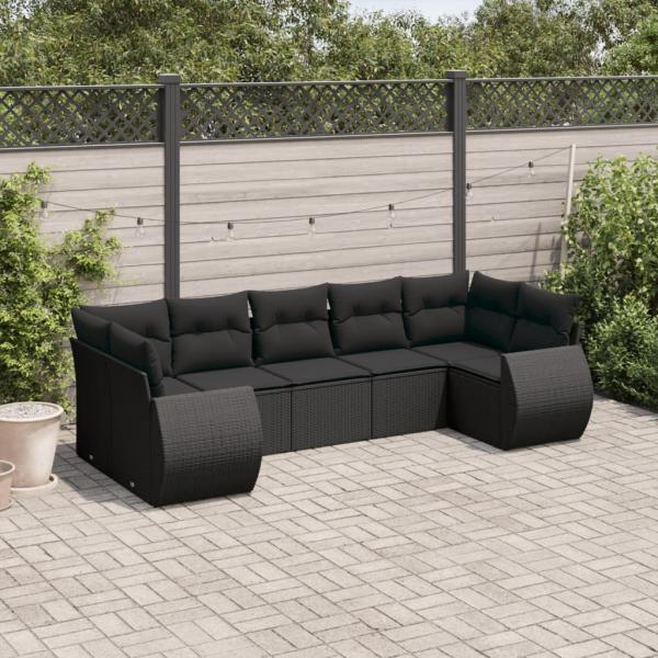 ARDEBO.de - 7-tlg. Garten-Sofagarnitur mit Kissen Schwarz Poly Rattan