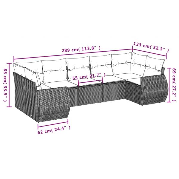 7-tlg. Garten-Sofagarnitur mit Kissen Schwarz Poly Rattan