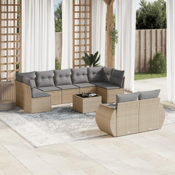 ARDEBO.de - 10-tlg. Garten-Sofagarnitur mit Kissen Beige Poly Rattan