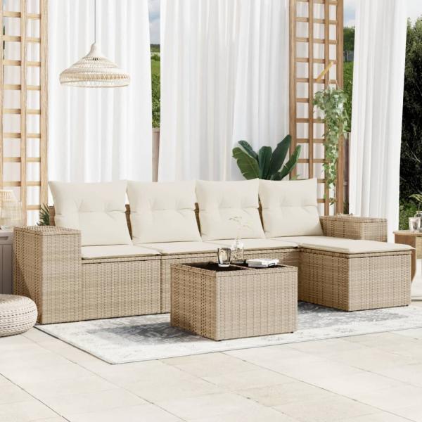 ARDEBO.de - 6-tlg. Garten-Sofagarnitur mit Kissen Beige Poly Rattan