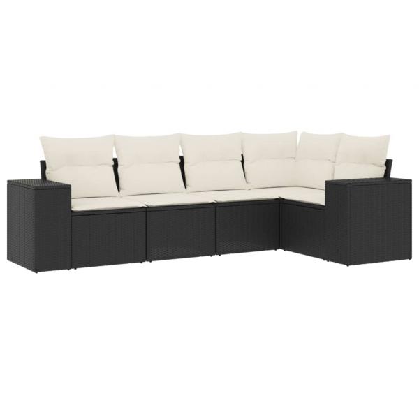 5-tlg. Garten-Sofagarnitur mit Kissen Schwarz Poly Rattan