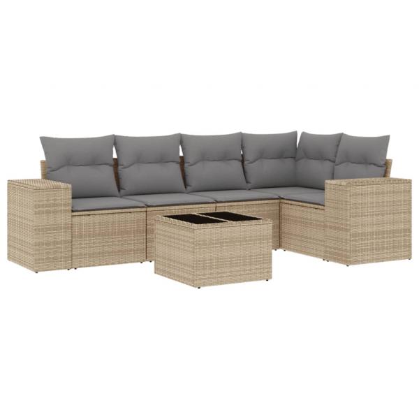 6-tlg. Garten-Sofagarnitur mit Kissen Beige Poly Rattan