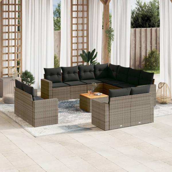 ARDEBO.de - 12-tlg. Garten-Sofagarnitur mit Kissen Grau Poly Rattan