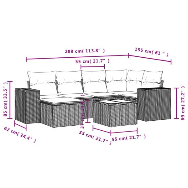 7-tlg. Garten-Sofagarnitur mit Kissen Grau Poly Rattan