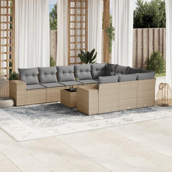 ARDEBO.de - 11-tlg. Garten-Sofagarnitur mit Kissen Beige Poly Rattan