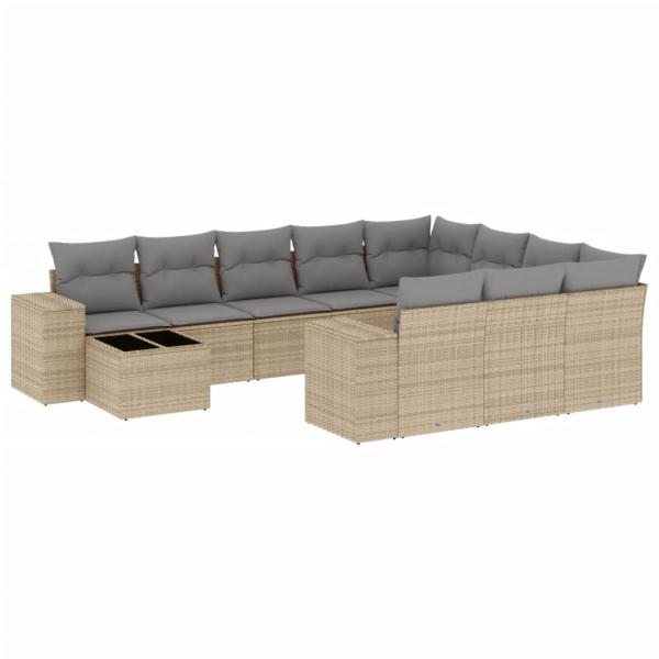 11-tlg. Garten-Sofagarnitur mit Kissen Beige Poly Rattan