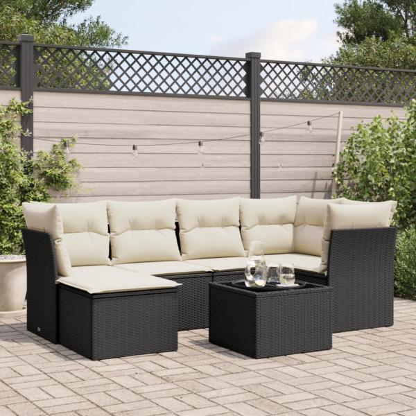 ARDEBO.de - 7-tlg. Garten-Sofagarnitur mit Kissen Schwarz Poly Rattan