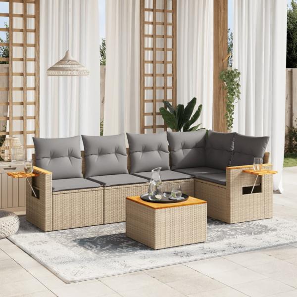 ARDEBO.de - 6-tlg. Garten-Sofagarnitur mit Kissen Beige Poly Rattan