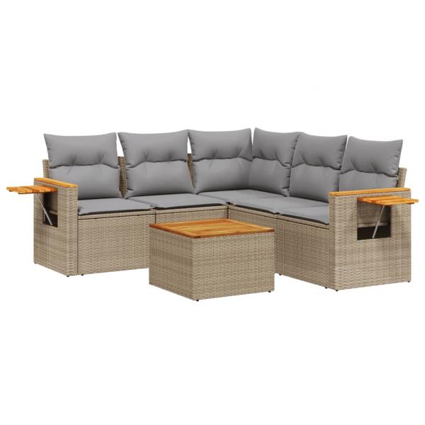 6-tlg. Garten-Sofagarnitur mit Kissen Beige Poly Rattan