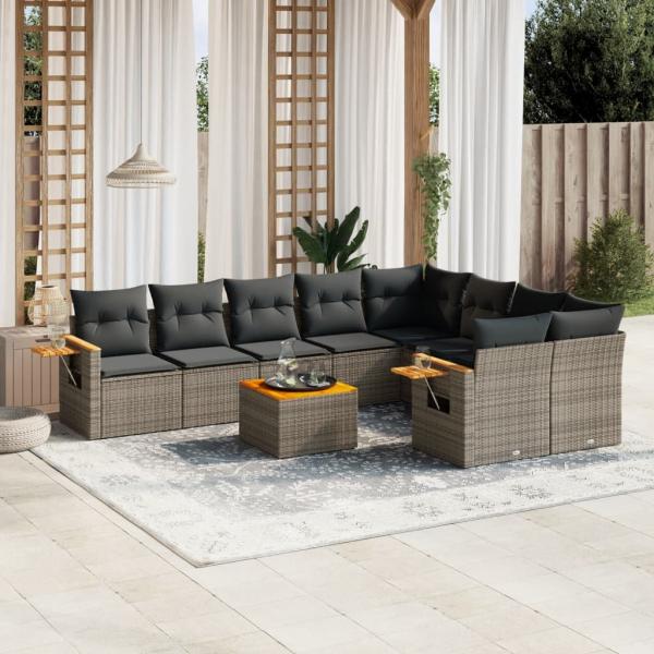 ARDEBO.de - 10-tlg. Garten-Sofagarnitur mit Kissen Grau Poly Rattan