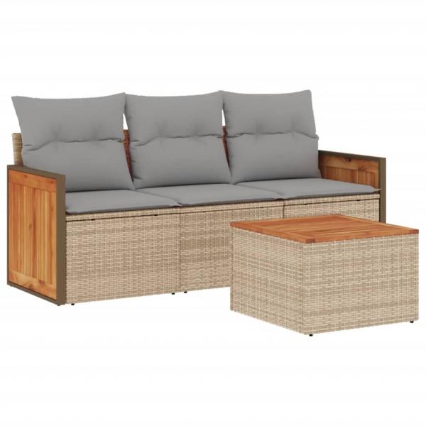 4-tlg. Garten-Sofagarnitur mit Kissen Beige Poly Rattan