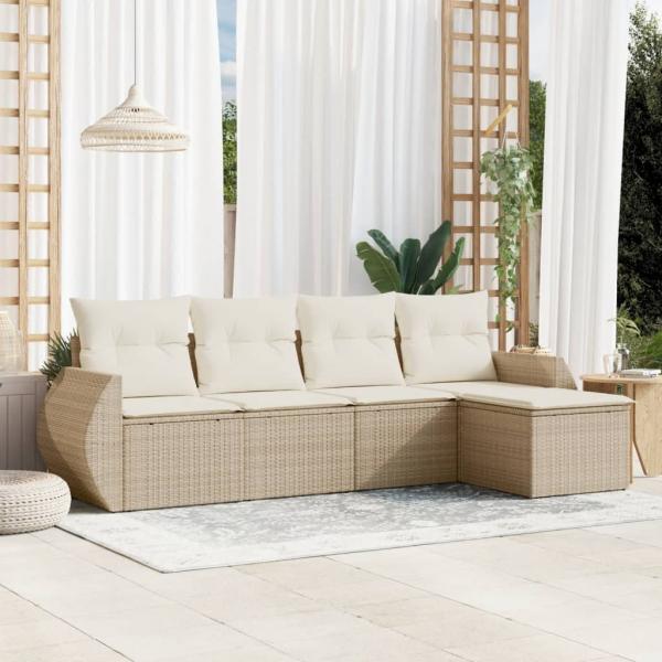 ARDEBO.de - 5-tlg. Garten-Sofagarnitur mit Kissen Beige Poly Rattan