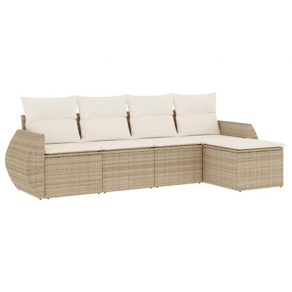 5-tlg. Garten-Sofagarnitur mit Kissen Beige Poly Rattan