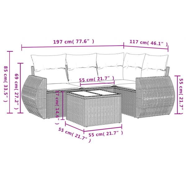 6-tlg. Garten-Sofagarnitur mit Kissen Schwarz Poly Rattan