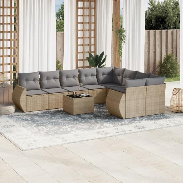 ARDEBO.de - 10-tlg. Garten-Sofagarnitur mit Kissen Beige Poly Rattan