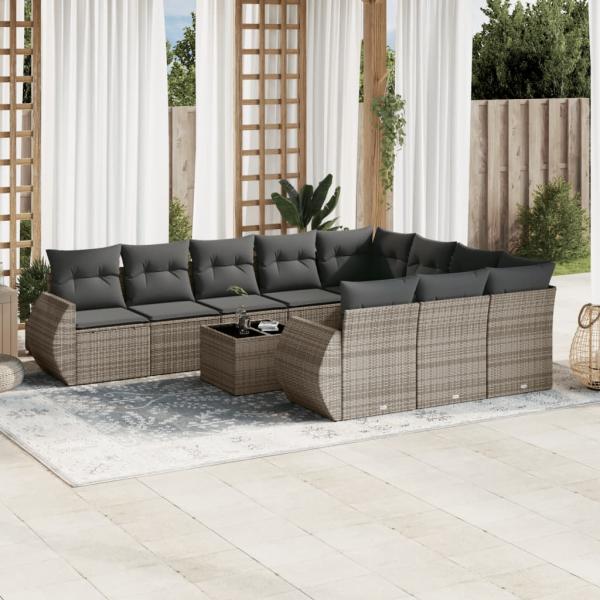 ARDEBO.de - 11-tlg. Garten-Sofagarnitur mit Kissen Grau Poly Rattan