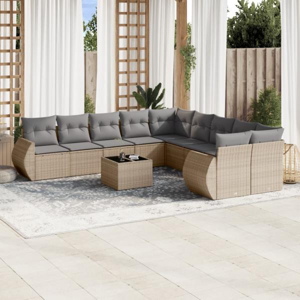 ARDEBO.de - 11-tlg. Garten-Sofagarnitur mit Kissen Beige Poly Rattan