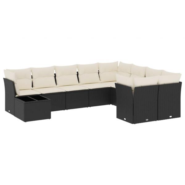 10-tlg. Garten-Sofagarnitur mit Kissen Schwarz Poly Rattan