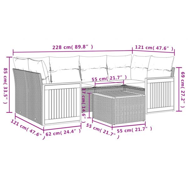 7-tlg. Garten-Sofagarnitur mit Kissen Beige Poly Rattan