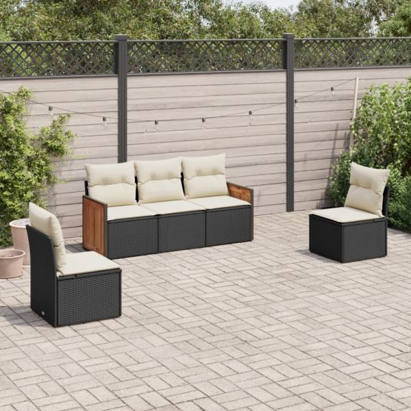 ARDEBO.de - 5-tlg. Garten-Sofagarnitur mit Kissen Schwarz Poly Rattan