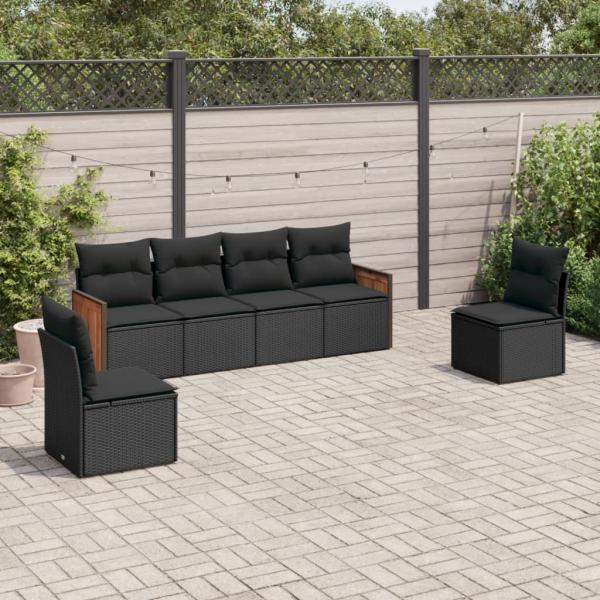 ARDEBO.de - 6-tlg. Garten-Sofagarnitur mit Kissen Schwarz Poly Rattan