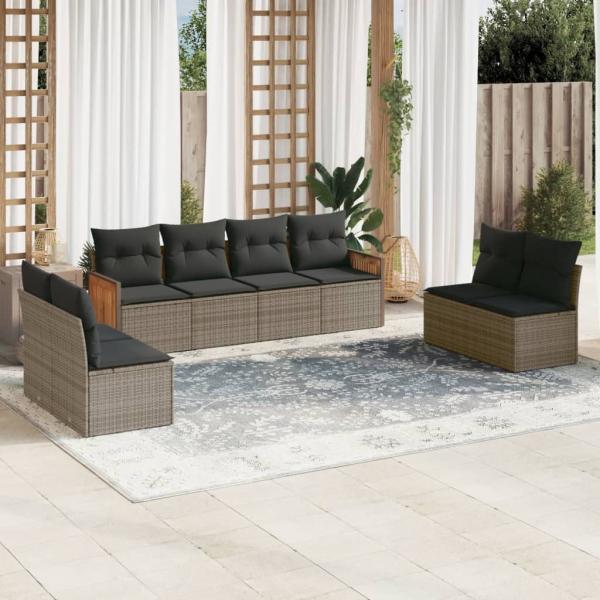 ARDEBO.de - 8-tlg. Garten-Sofagarnitur mit Kissen Grau Poly Rattan