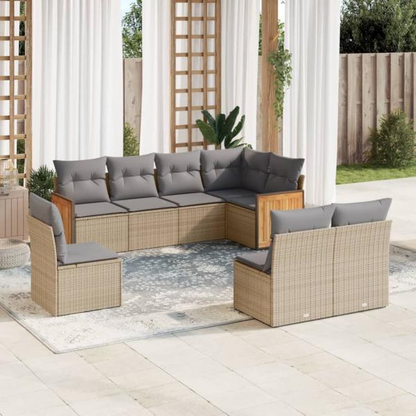 ARDEBO.de - 8-tlg. Garten-Sofagarnitur mit Kissen Beige Poly Rattan