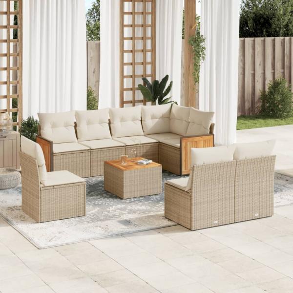 ARDEBO.de - 9-tlg. Garten-Sofagarnitur mit Kissen Beige Poly Rattan