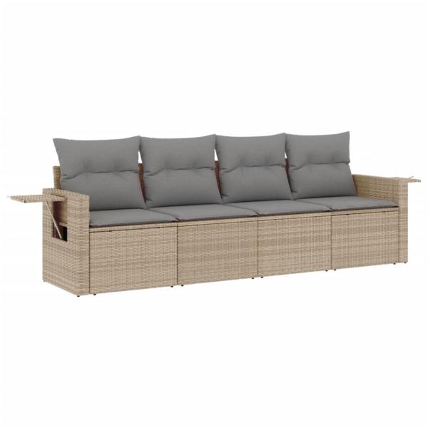 4-tlg. Garten-Sofagarnitur mit Kissen Beige Poly Rattan