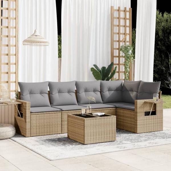 ARDEBO.de - 6-tlg. Garten-Sofagarnitur mit Kissen Beige Poly Rattan