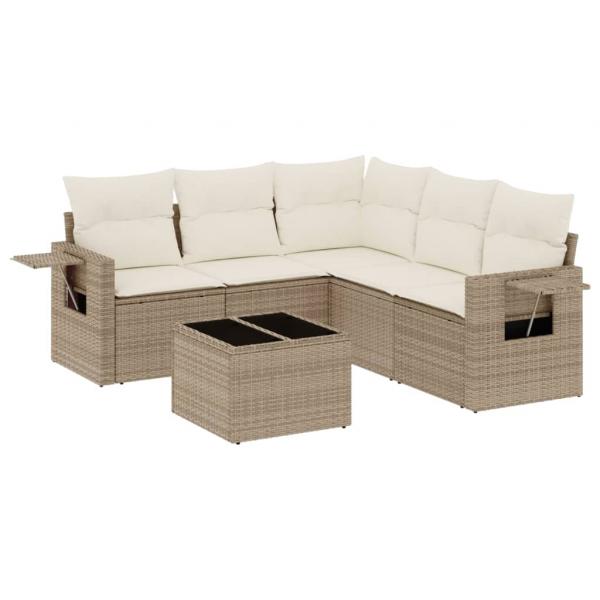 6-tlg. Garten-Sofagarnitur mit Kissen Beige Poly Rattan