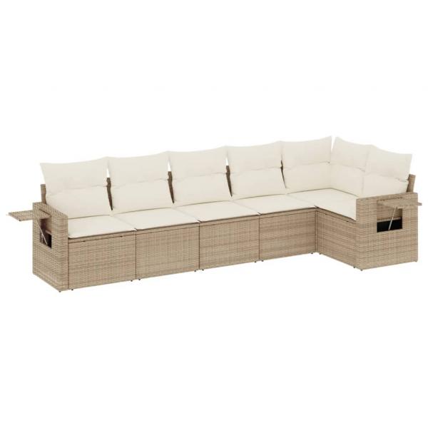 6-tlg. Garten-Sofagarnitur mit Kissen Beige Poly Rattan