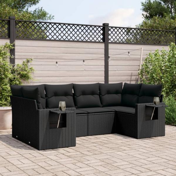 ARDEBO.de - 6-tlg. Garten-Sofagarnitur mit Kissen Schwarz Poly Rattan