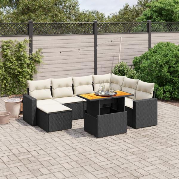 ARDEBO.de - 8-tlg. Garten-Sofagarnitur mit Kissen Schwarz Poly Rattan