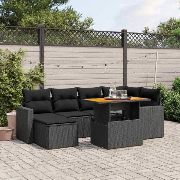 ARDEBO.de - 7-tlg. Garten-Sofagarnitur mit Kissen Schwarz Poly Rattan