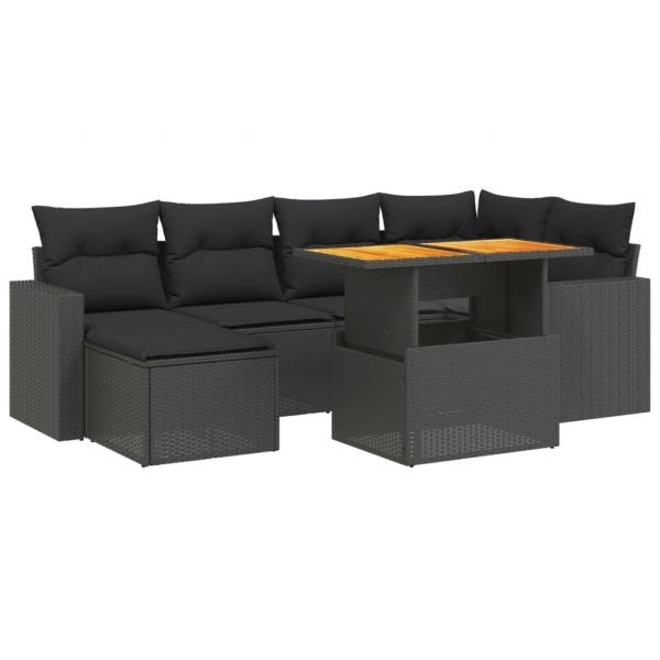 7-tlg. Garten-Sofagarnitur mit Kissen Schwarz Poly Rattan