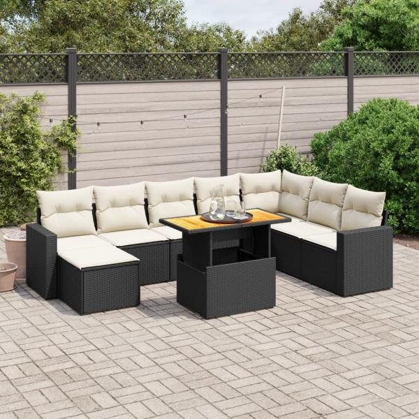 ARDEBO.de - 9-tlg. Garten-Sofagarnitur mit Kissen Schwarz Poly Rattan