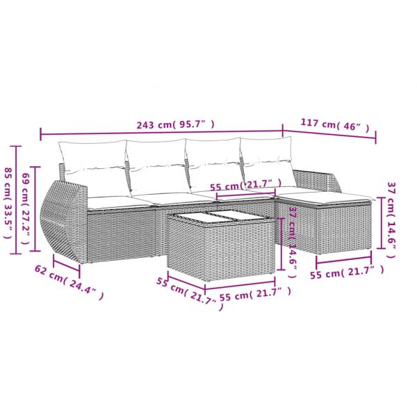 6-tlg. Garten-Sofagarnitur mit Kissen Beige Poly Rattan