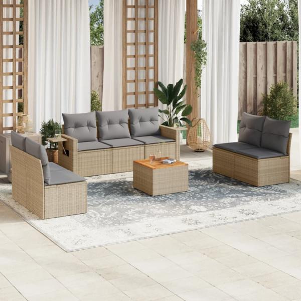 ARDEBO.de - 8-tlg. Garten-Sofagarnitur mit Kissen Beige Poly Rattan