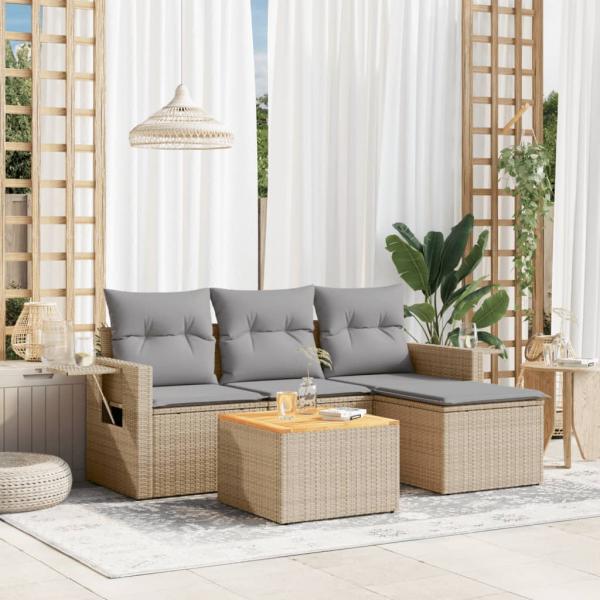 ARDEBO.de - 5-tlg. Garten-Sofagarnitur mit Kissen Beige Poly Rattan