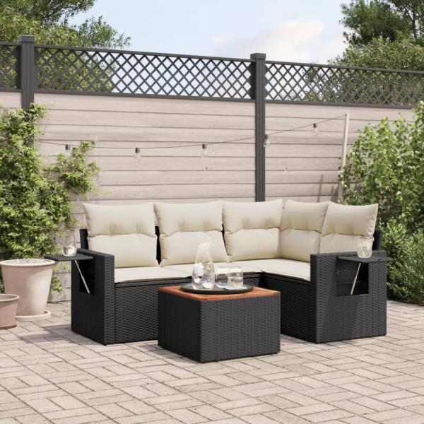 ARDEBO.de - 5-tlg. Garten-Sofagarnitur mit Kissen Schwarz Poly Rattan