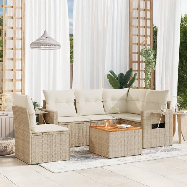 ARDEBO.de - 6-tlg. Garten-Sofagarnitur mit Kissen Beige Poly Rattan