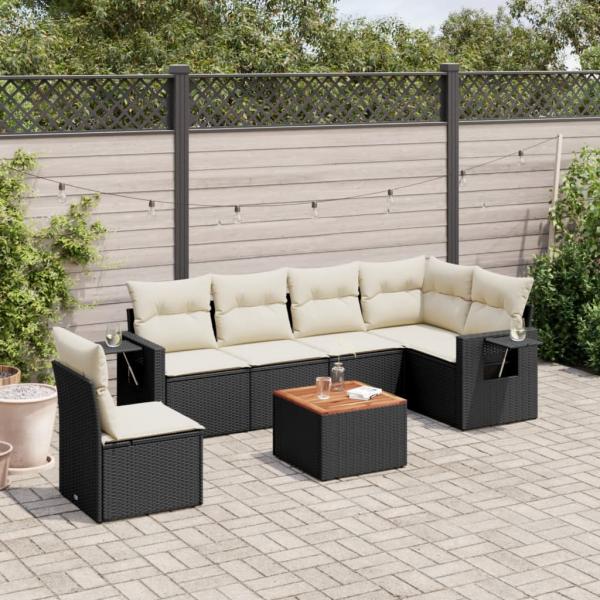 ARDEBO.de - 7-tlg. Garten-Sofagarnitur mit Kissen Schwarz Poly Rattan