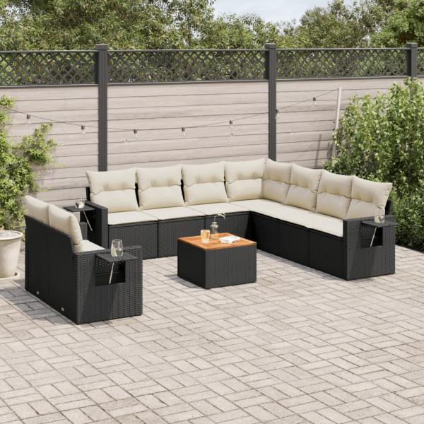 ARDEBO.de - 10-tlg. Garten-Sofagarnitur mit Kissen Schwarz Poly Rattan