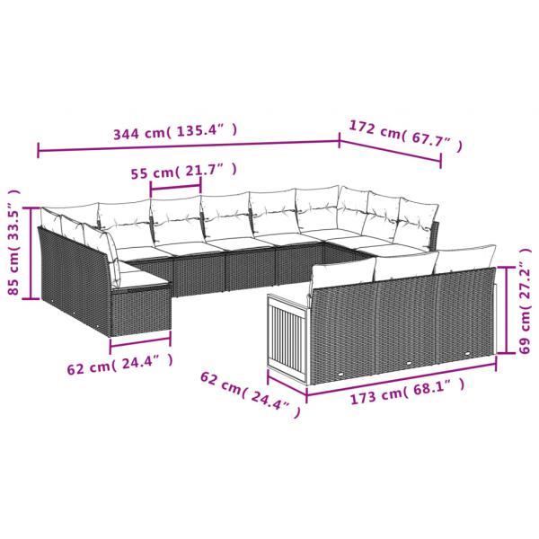 13-tlg. Garten-Sofagarnitur mit Kissen Beige Poly Rattan