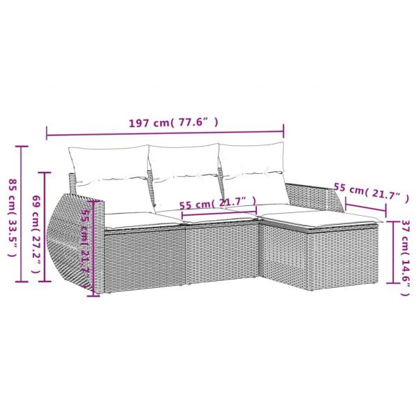 4-tlg. Garten-Sofagarnitur mit Kissen Grau Poly Rattan